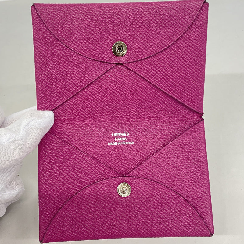 【6ic3132】エルメス カードケース カルヴィ ヴォーエプソン ローズパープル シルバー金具 A刻印【中古】レディース