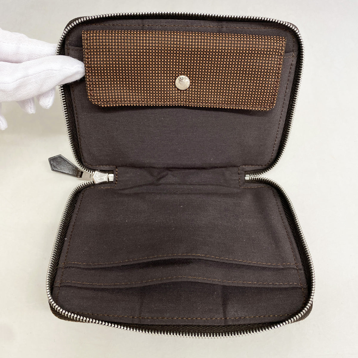 【6ic3142】エルメス コインケース エールラインパースPM ナイロン ブラウン シルバー金具【中古】メンズ レディース ユニセックス