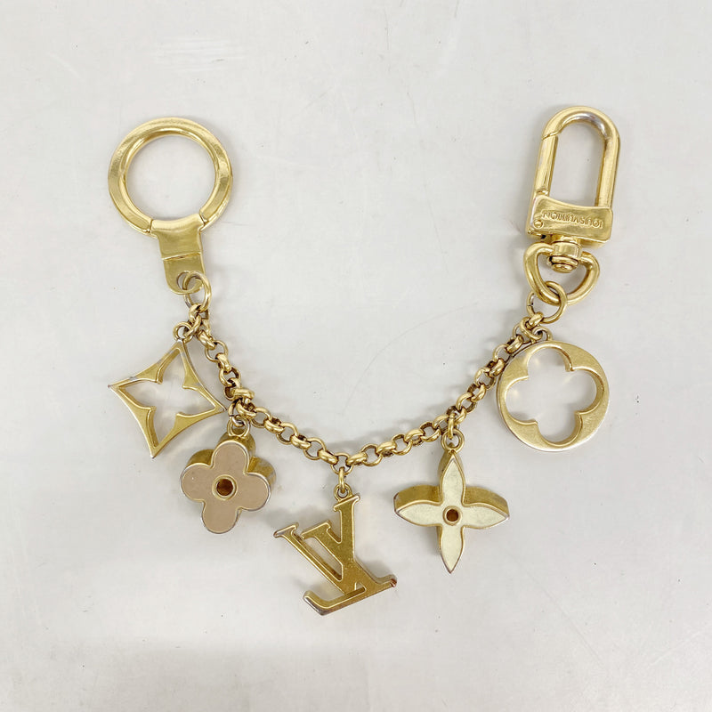 【6ic3202】ルイヴィトン キーホルダー・チャーム チェーンフルールドゥモノグラム M65111 ゴールド ベージュ【中古】レディース