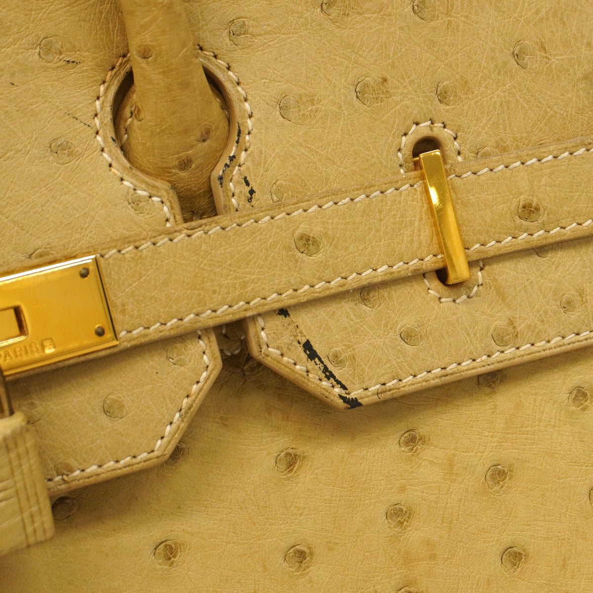 【6ic3237-e】エルメス ハンドバッグ オータクロア32 オーストリッチ ブランカッセ ゴールド金具 □A刻印【中古】レディース