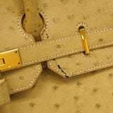 【6ic3237-e】エルメス ハンドバッグ オータクロア32 オーストリッチ ブランカッセ ゴールド金具 □A刻印【中古】レディース