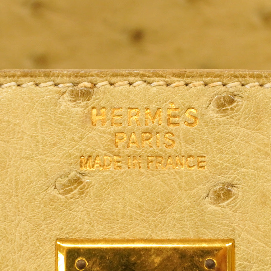 【6ic3237-e】エルメス ハンドバッグ オータクロア32 オーストリッチ ブランカッセ ゴールド金具 □A刻印【中古】レディース