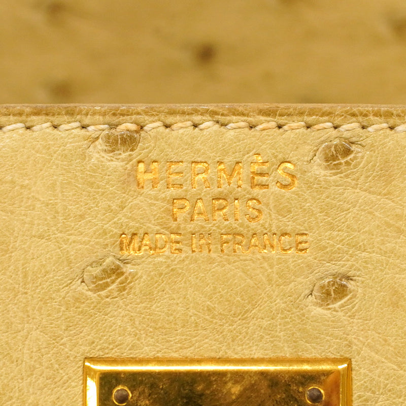 【6ic3237-e】エルメス ハンドバッグ オータクロア32 オーストリッチ ブランカッセ ゴールド金具 □A刻印【中古】レディース