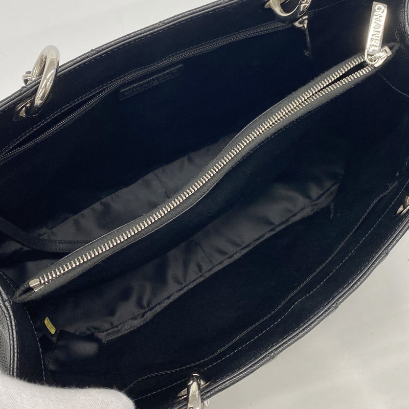 【6ic3240】シャネル チェーントート マトラッセ キャビアスキン ブラック シルバー金具【中古】レディース