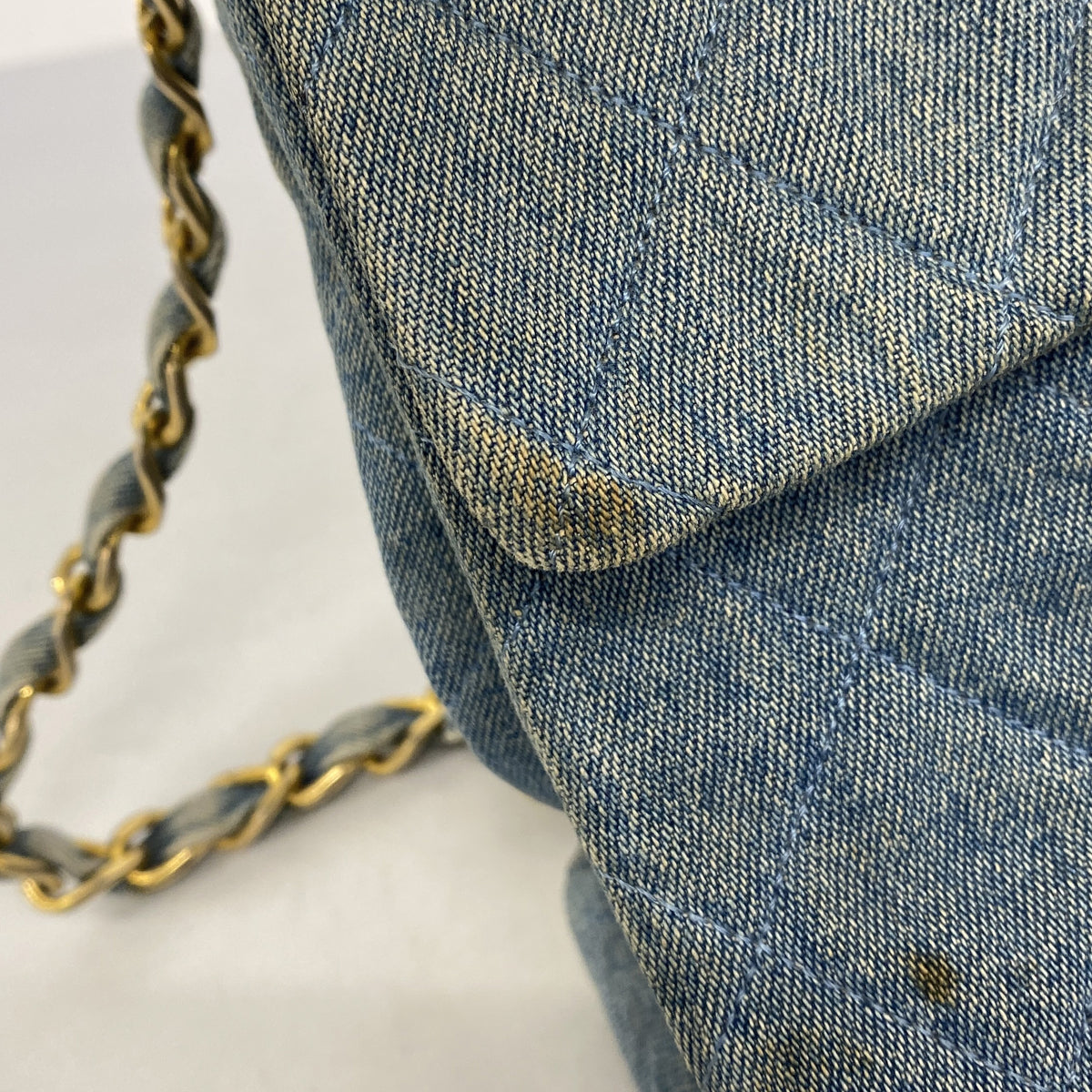 【6ic3242】シャネル ショルダーバッグ デカマトラッセ Wチェーン M51387 デニム ブルー ゴールド金具【中古】レディース