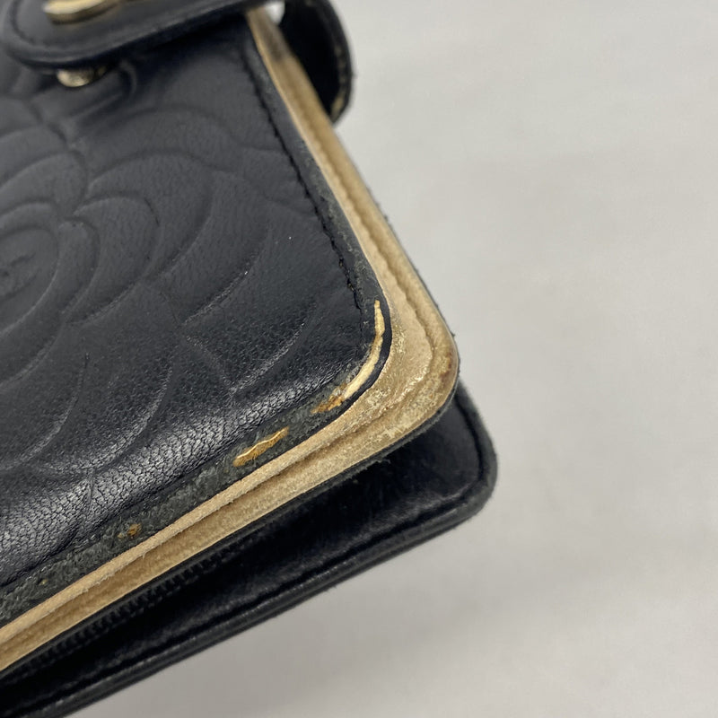 【6ic3243】シャネル 財布 カメリア ラムスキン ブラック ゴールド金具【中古】レディース