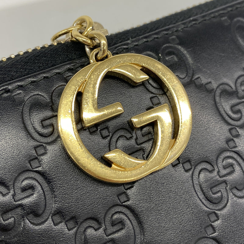 【6ic3244】グッチ 長財布 グッチシマ 409342 レザー ブラック ゴールド金具【中古】レディース