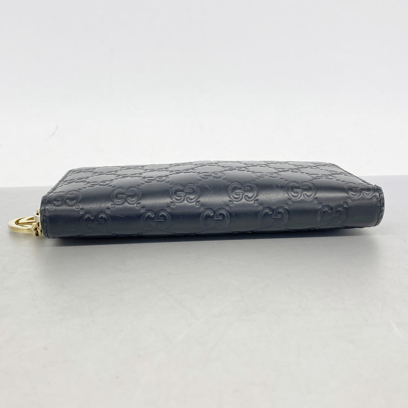 【6ic3244】グッチ 長財布 グッチシマ 409342 レザー ブラック ゴールド金具【中古】レディース