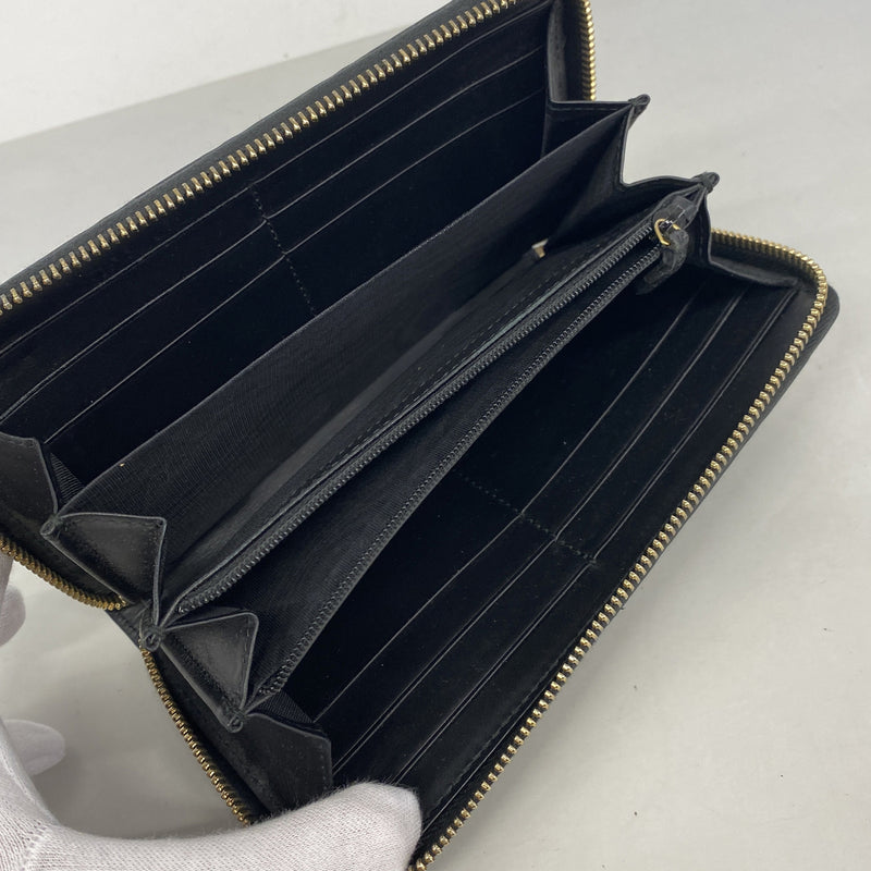 【6ic3244】グッチ 長財布 グッチシマ 409342 レザー ブラック ゴールド金具【中古】レディース