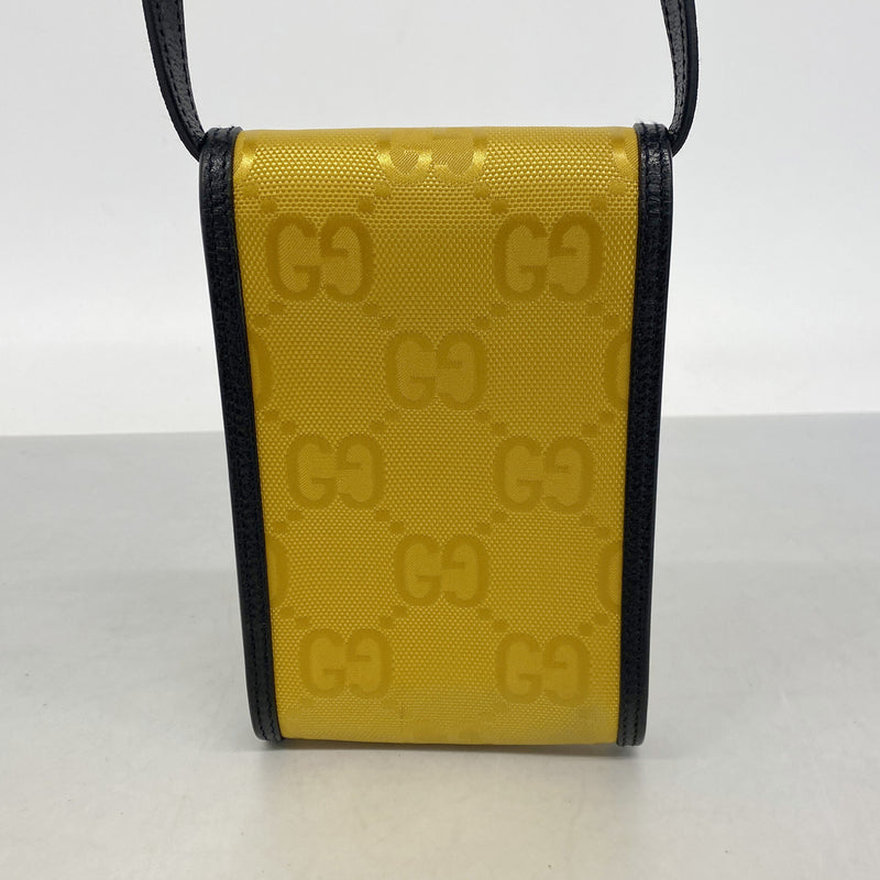【6ic3245】グッチ ショルダーバッグ ジャンボGG 625599 ナイロンキャンバス イエロー ブラック シルバー金具【中古】レディース