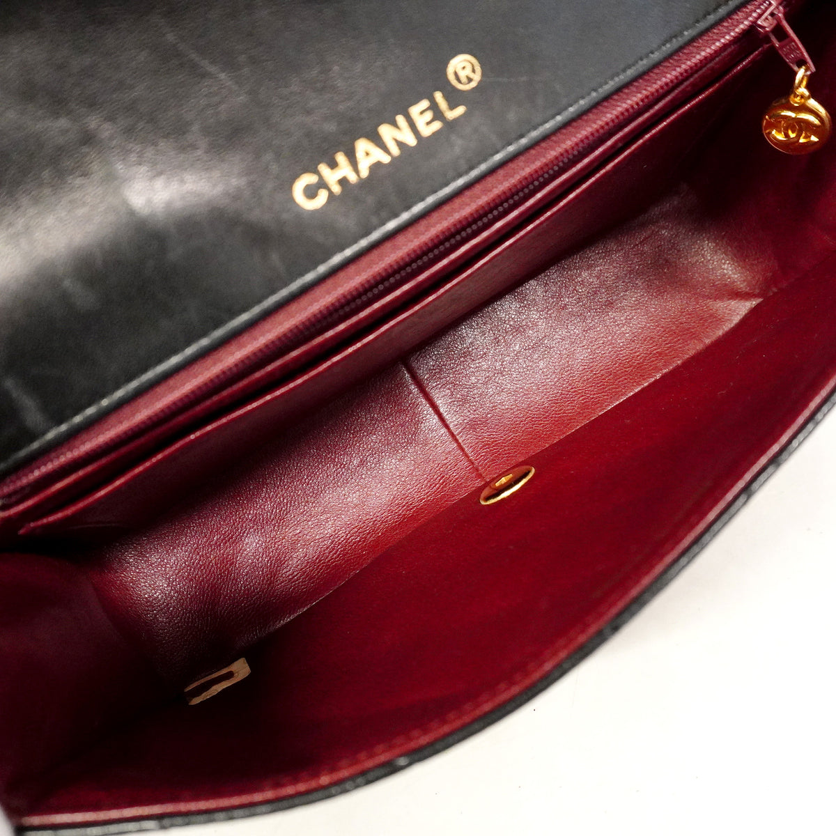 【6ic3281】シャネル ショルダーバッグ ダイアナ チェーンショルダー ラムスキン ブラック ゴールド金具【中古】レディース