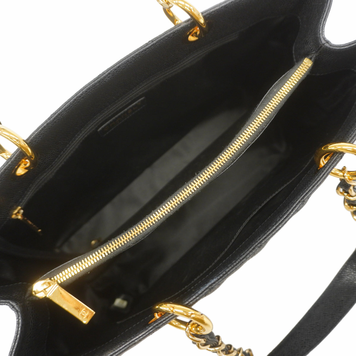 【6ic3286】シャネル チェーントート マトラッセ キャビアスキン ブラック ゴールド金具【中古】レディース