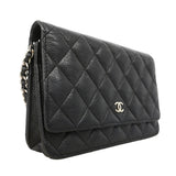 【6ic3289】シャネル ショルダーウォレット マトラッセ キャビアスキン ブラック シルバー金具【中古】レディース
