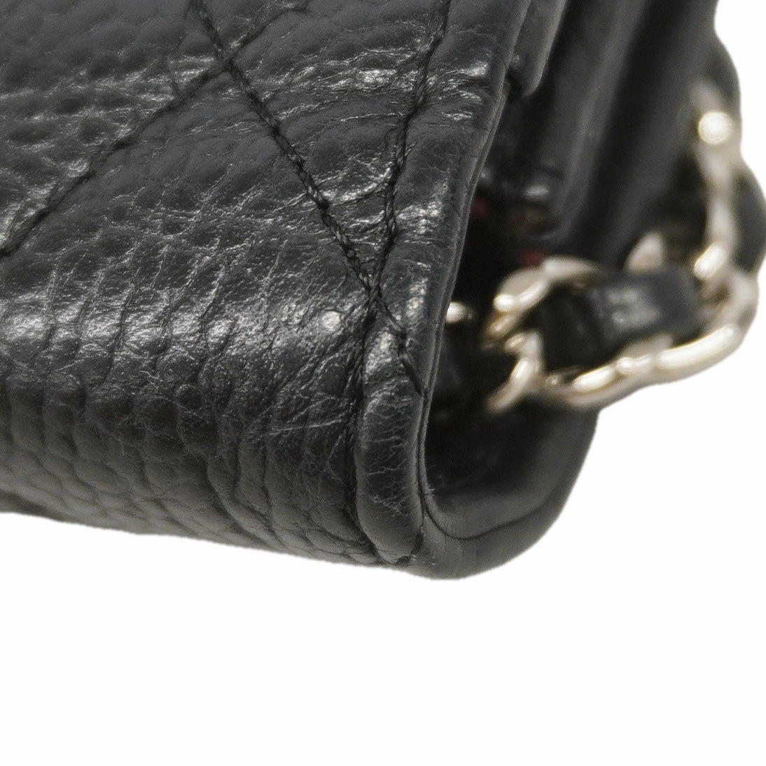 【6ic3289】シャネル ショルダーウォレット マトラッセ キャビアスキン ブラック シルバー金具【中古】レディース