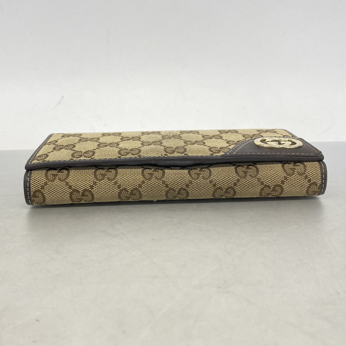 【6ic3301】グッチ 長財布 GGキャンバス インターロッキングG 204836 キャンバス ブラウン ゴールド金具【中古】レディース