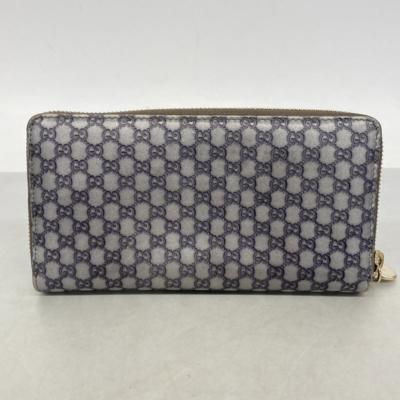 【6ic3326】グッチ 長財布 マイクログッチシマ 278566 レザー シルバー シャンパンゴールド金具【中古】レディース
