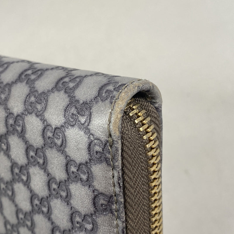 【6ic3326】グッチ 長財布 マイクログッチシマ 278566 レザー シルバー シャンパンゴールド金具【中古】レディース