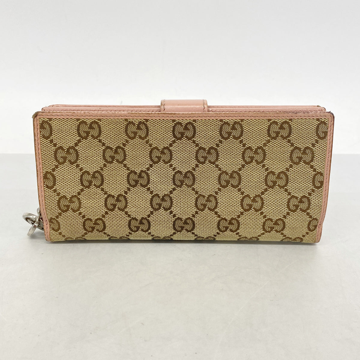 【6ic3327】グッチ 長財布 GGキャンバス 233024 キャンバス ブラウン ピンク シルバー金具【中古】レディース