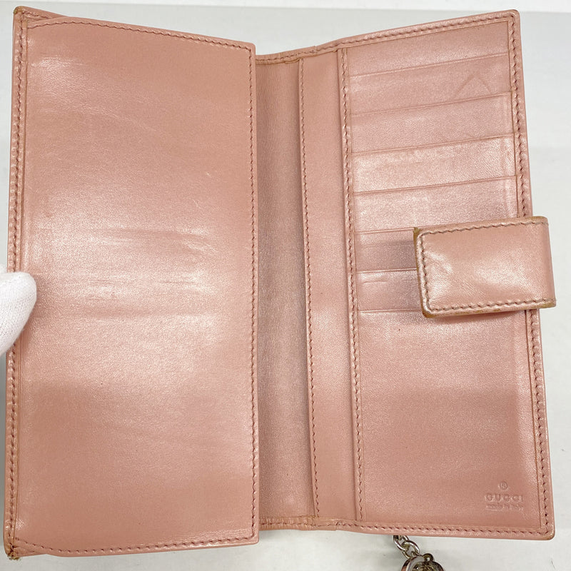 【6ic3327】グッチ 長財布 GGキャンバス 233024 キャンバス ブラウン ピンク シルバー金具【中古】レディース