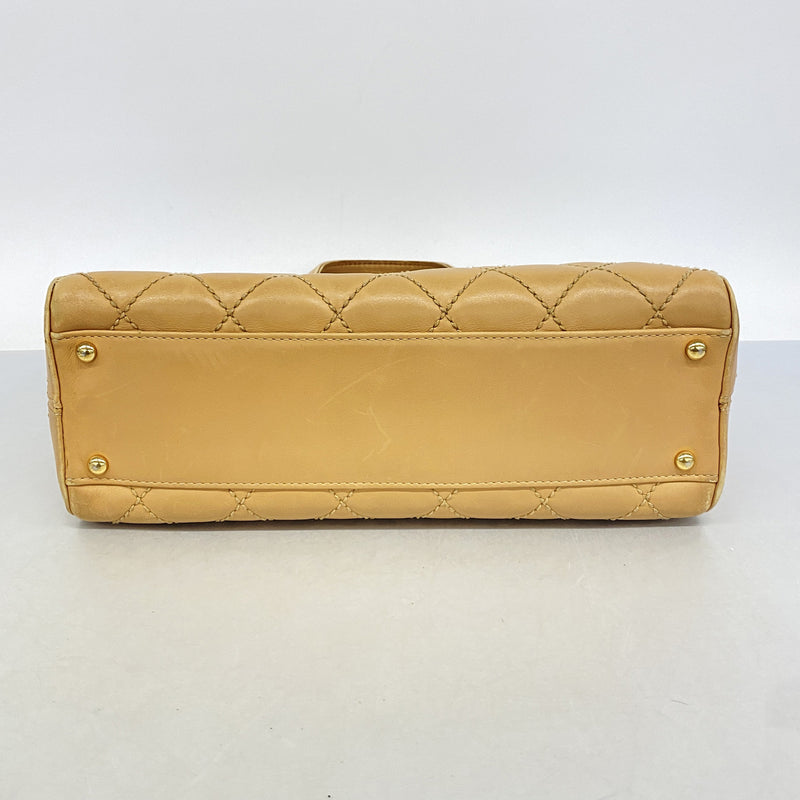 【6ic3331】シャネル ハンドバッグ ワイルドステッチ ラムスキン ベージュ ゴールド金具【中古】レディース