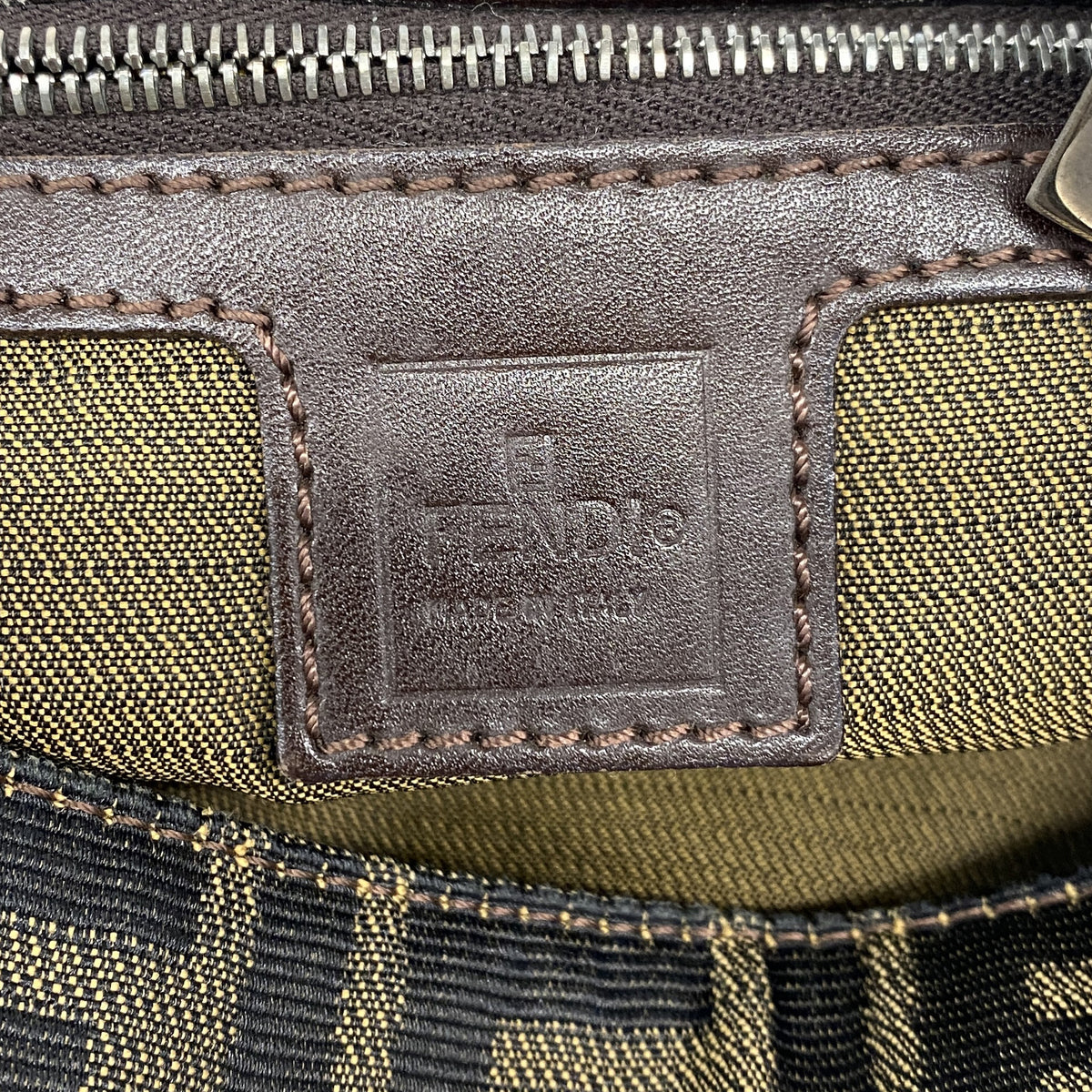 【6ic3333】フェンディ ショルダーバッグ ズッカ ナイロンキャンバス ブラウン シルバー金具【中古】レディース