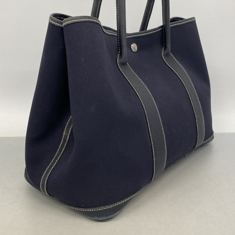 【6ic3346】エルメス トートバッグ ガーデンパーティPM トワルオフィシエ ネイビー シルバー金具 □I刻印【中古】レディース