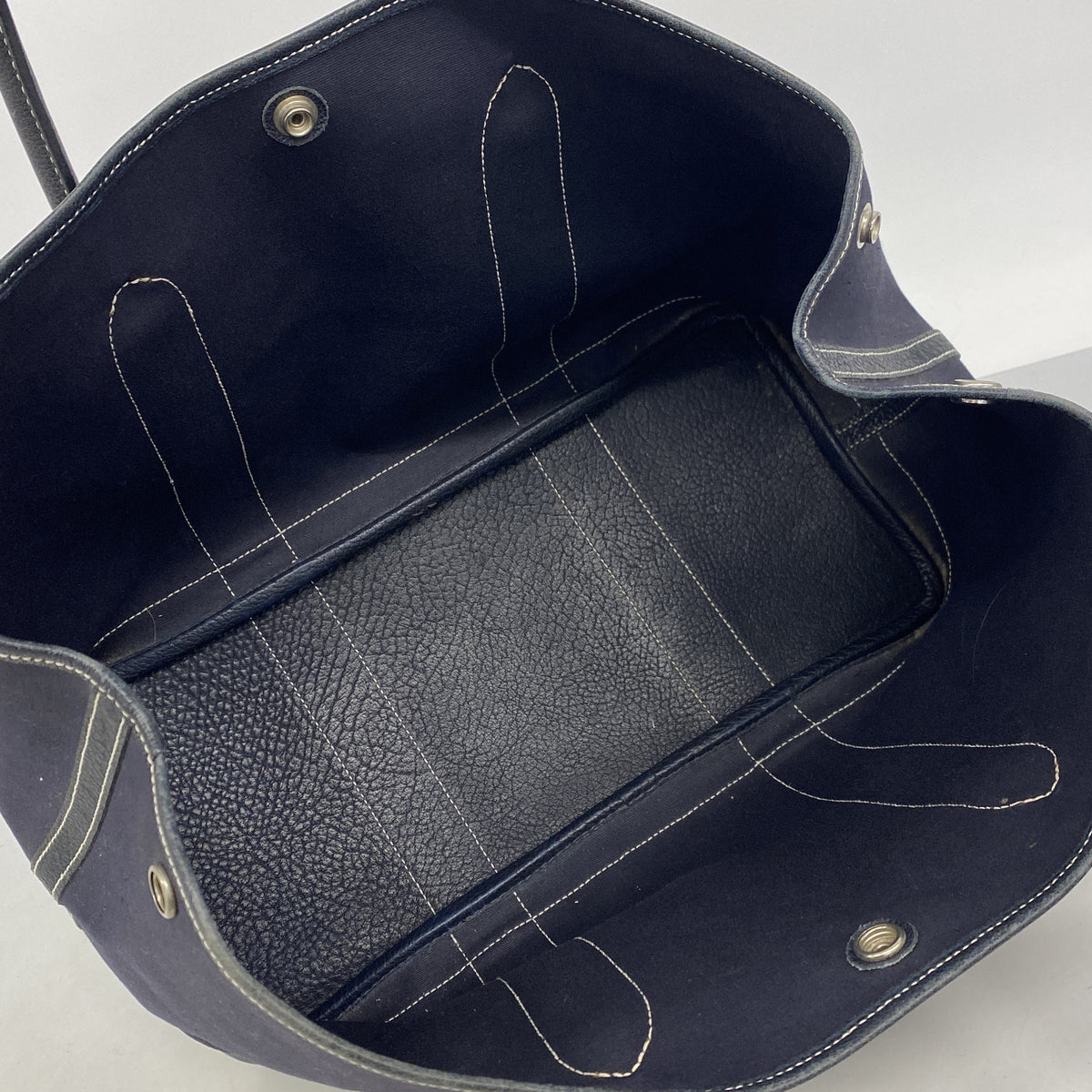 【6ic3346】エルメス トートバッグ ガーデンパーティPM トワルオフィシエ ネイビー シルバー金具 □I刻印【中古】レディース