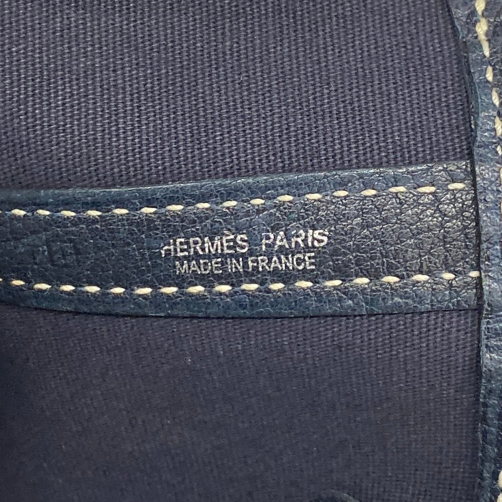 【6ic3346】エルメス トートバッグ ガーデンパーティPM トワルオフィシエ ネイビー シルバー金具 □I刻印【中古】レディース