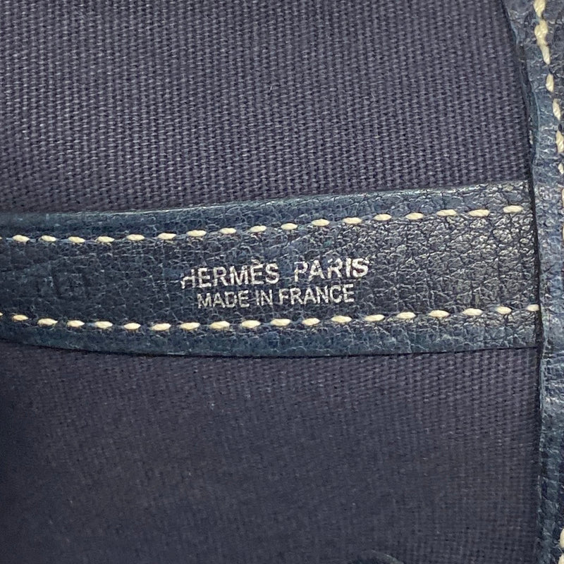 【6ic3346】エルメス トートバッグ ガーデンパーティPM トワルオフィシエ ネイビー シルバー金具 □I刻印【中古】レディース