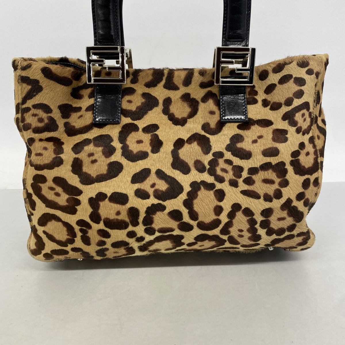 【6ic3347】フェンディ ハンドバッグ レオパード ハラコ ブラウン シルバー金具【中古】レディース