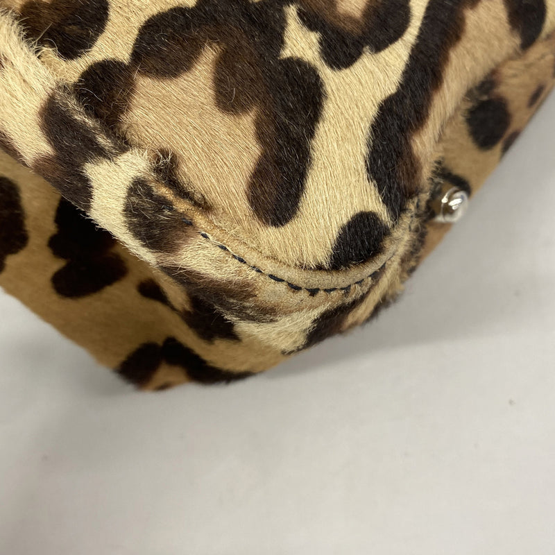 【6ic3347】フェンディ ハンドバッグ レオパード ハラコ ブラウン シルバー金具【中古】レディース