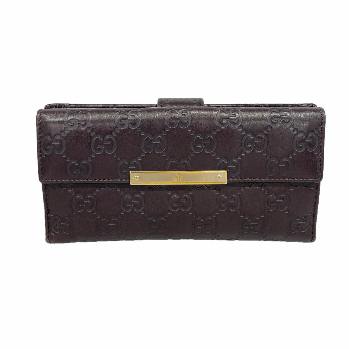 【6ic3365】グッチ 長財布 グッチシマ 1127157 レザー ダークブラウン ゴールド金具【中古】レディース