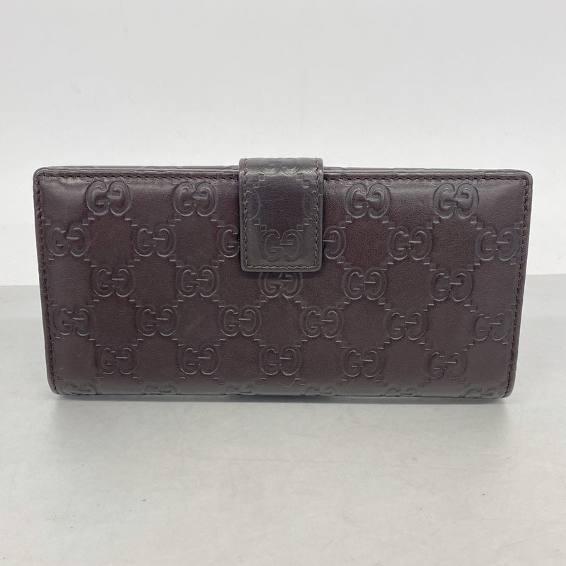 【6ic3365】グッチ 長財布 グッチシマ 1127157 レザー ダークブラウン ゴールド金具【中古】レディース