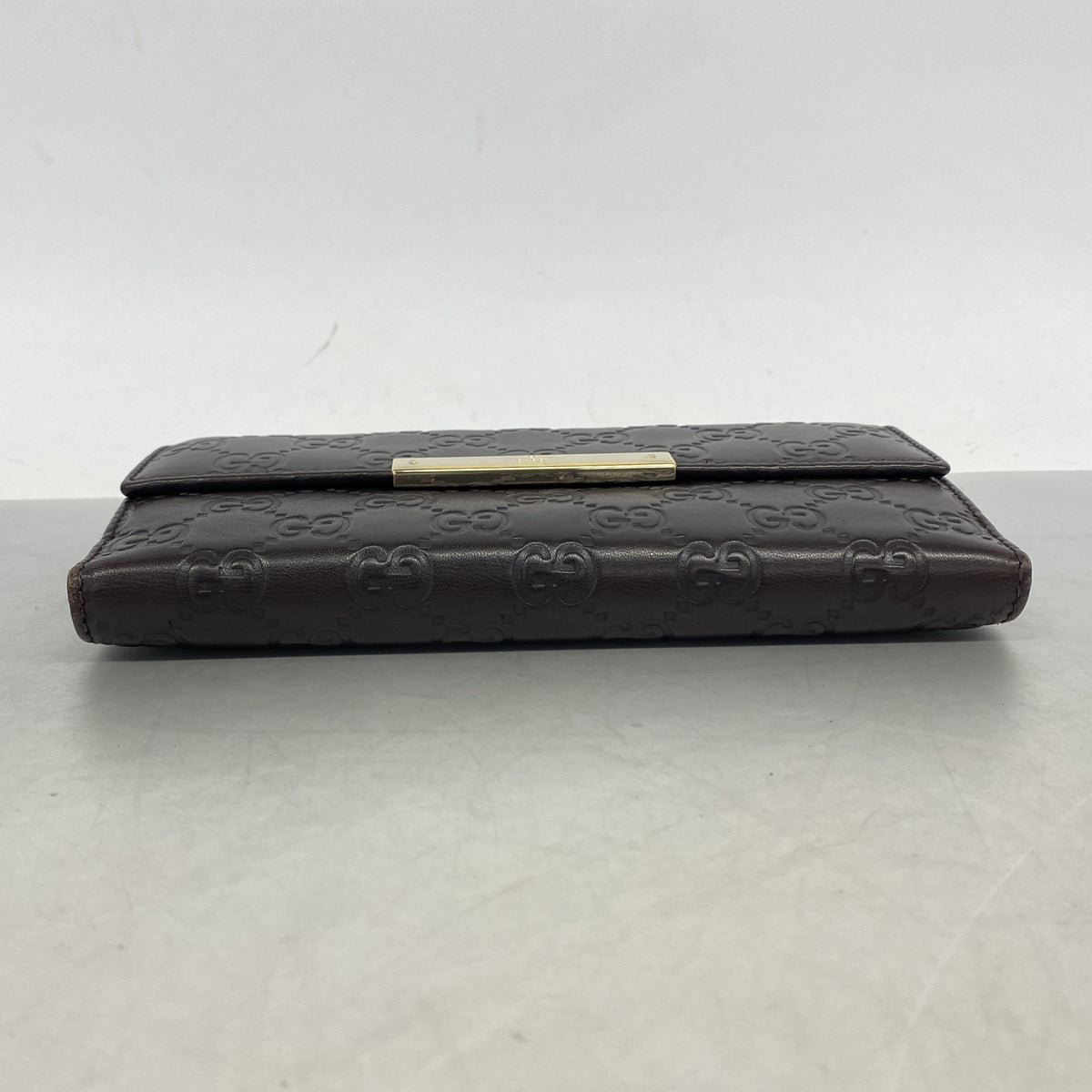 【6ic3365】グッチ 長財布 グッチシマ 1127157 レザー ダークブラウン ゴールド金具【中古】レディース