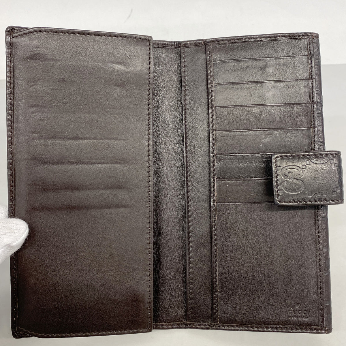 【6ic3365】グッチ 長財布 グッチシマ 1127157 レザー ダークブラウン ゴールド金具【中古】レディース