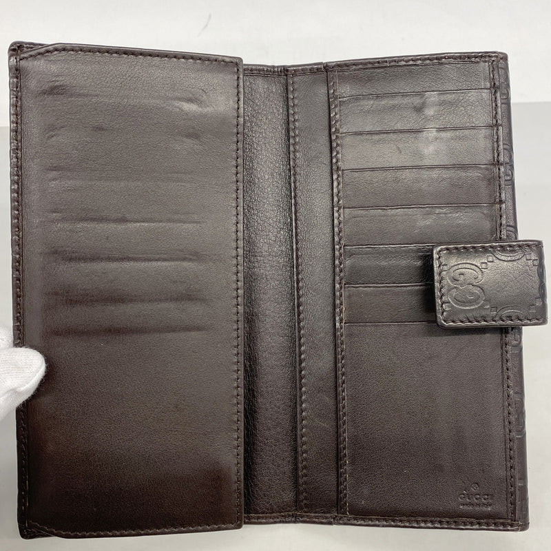 【6ic3365】グッチ 長財布 グッチシマ 1127157 レザー ダークブラウン ゴールド金具【中古】レディース