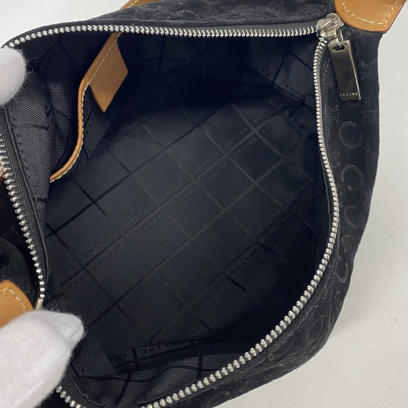 【6ic3366】セリーヌ ハンドバッグ Cマカダム スウェード ブラック シルバー金具【中古】レディース