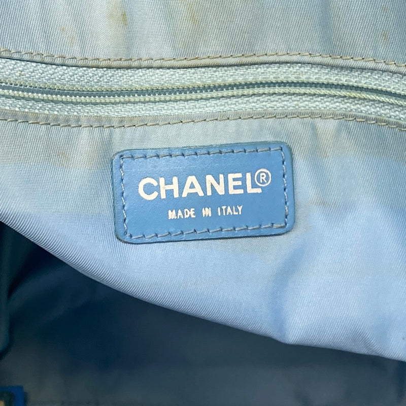 【6ic3368】シャネル トートバッグ ニュートラベル ナイロン ライトブルー シルバー金具【中古】レディース