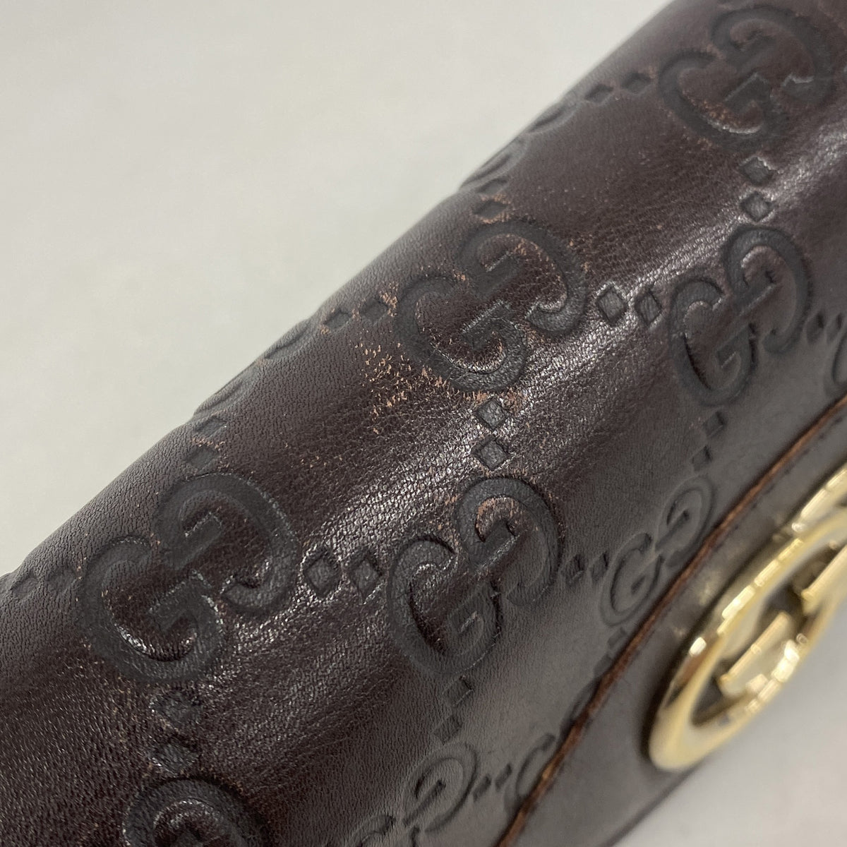 【6ic3398】グッチ 長財布 グッチシマ 282434 レザー ダークブラウン ゴールド金具【中古】レディース