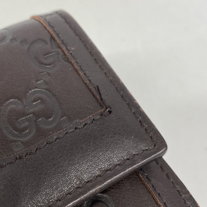 【6ic3398】グッチ 長財布 グッチシマ 282434 レザー ダークブラウン ゴールド金具【中古】レディース