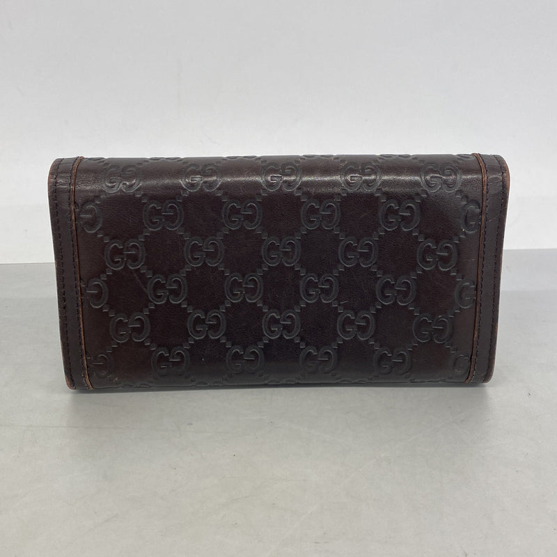【6ic3398】グッチ 長財布 グッチシマ 282434 レザー ダークブラウン ゴールド金具【中古】レディース