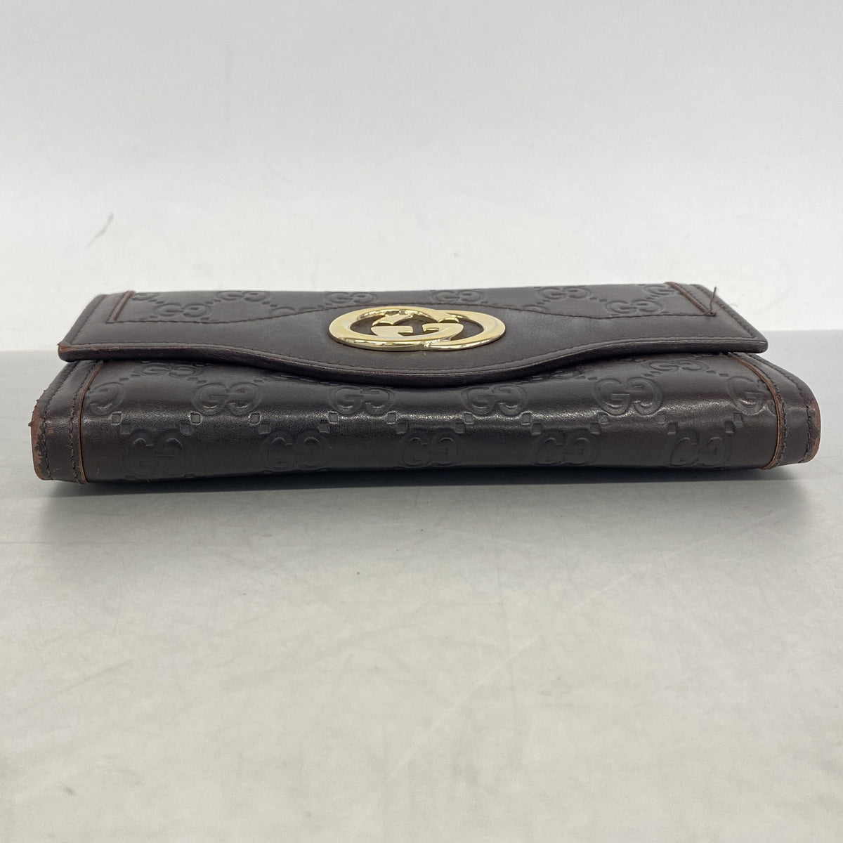 【6ic3398】グッチ 長財布 グッチシマ 282434 レザー ダークブラウン ゴールド金具【中古】レディース