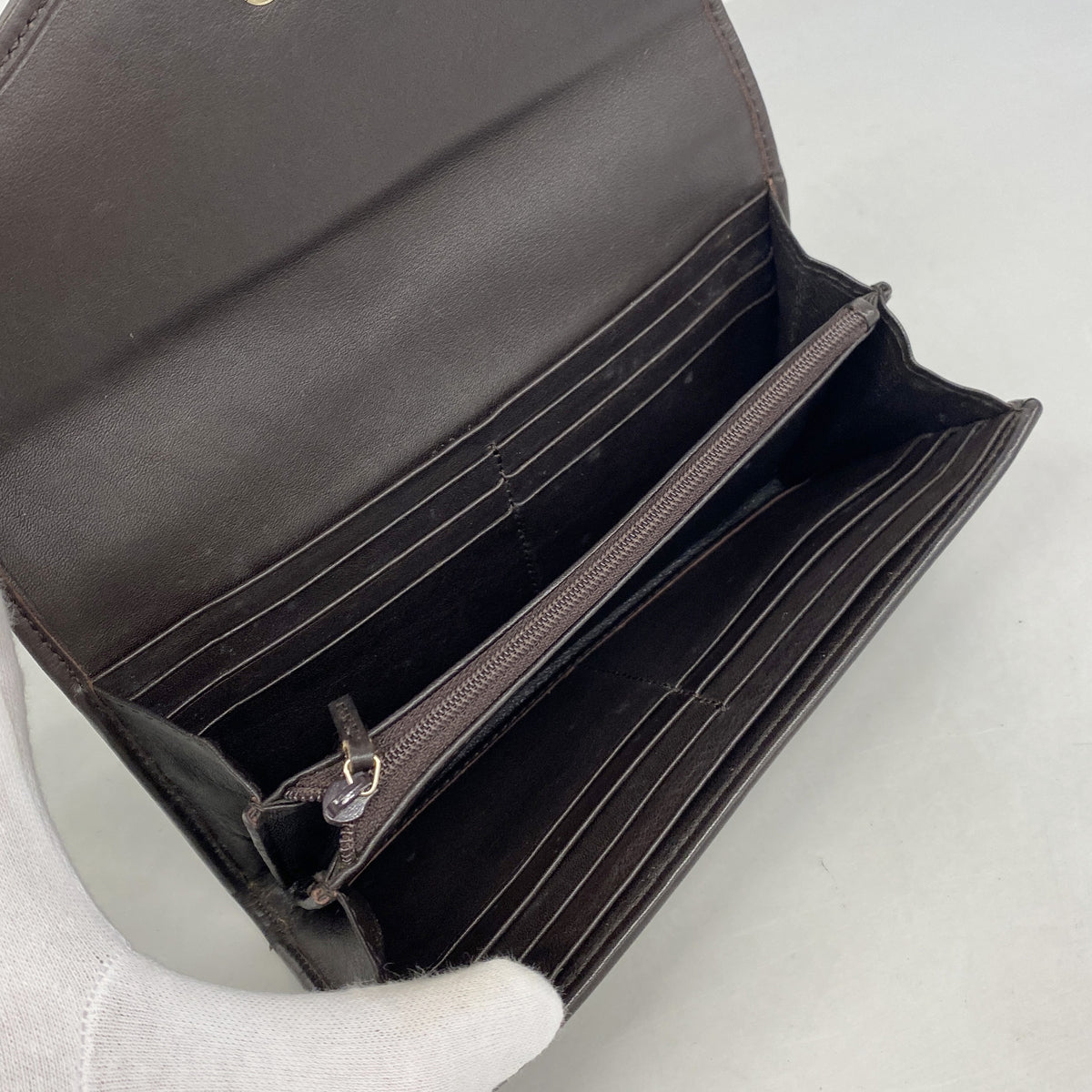 【6ic3398】グッチ 長財布 グッチシマ 282434 レザー ダークブラウン ゴールド金具【中古】レディース