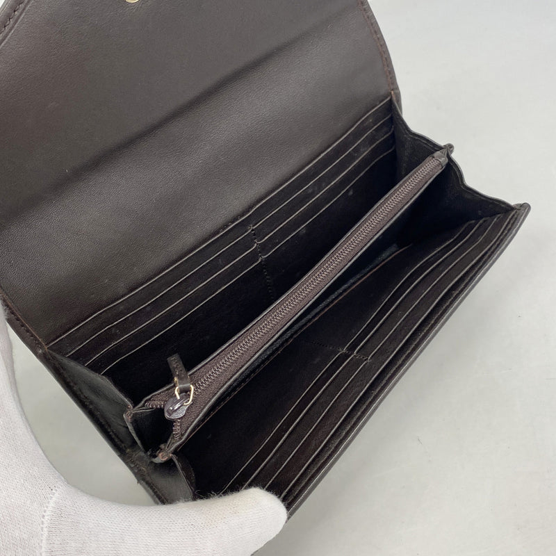 【6ic3398】グッチ 長財布 グッチシマ 282434 レザー ダークブラウン ゴールド金具【中古】レディース