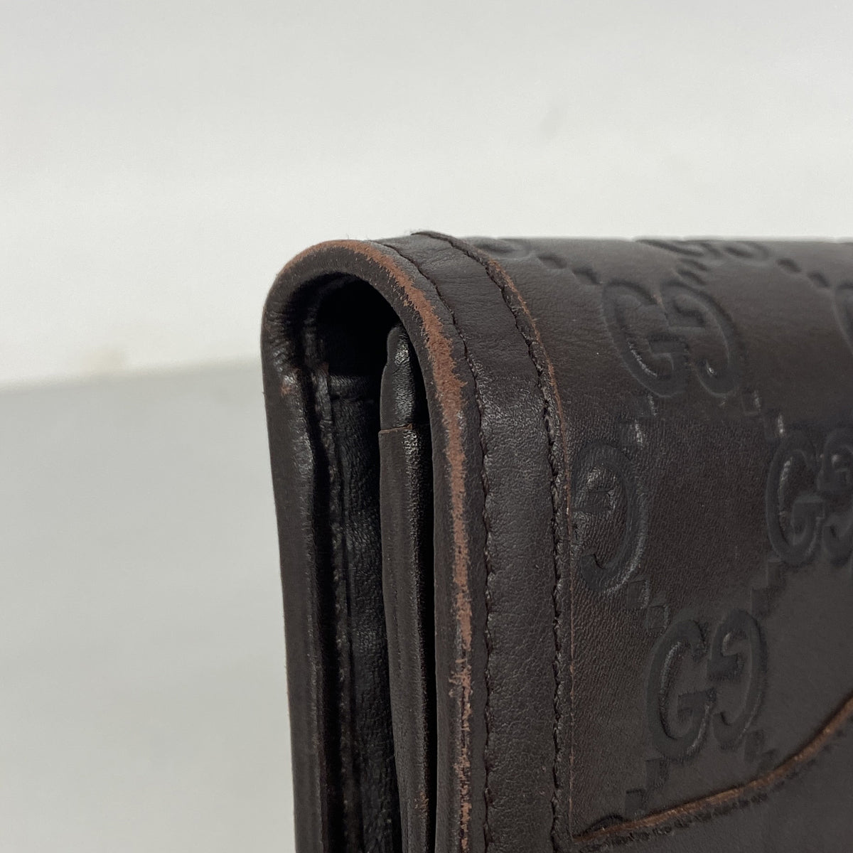 【6ic3398】グッチ 長財布 グッチシマ 282434 レザー ダークブラウン ゴールド金具【中古】レディース
