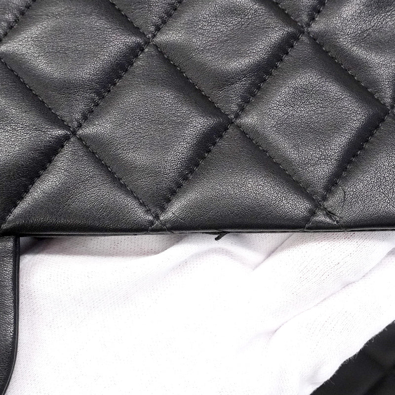 【6ic3421】シャネル ショルダーバッグ デカマトラッセ Wチェーン ラムスキン ブラック ゴールド金具【中古】レディース
