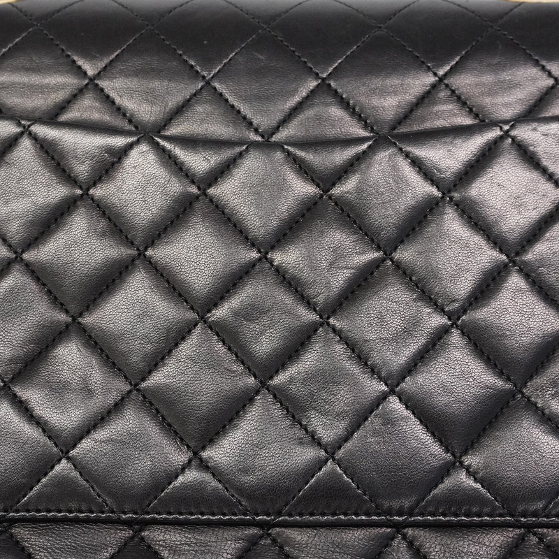 【6ic3422】シャネル ショルダーバッグ マトラッセ Wフラップ Wチェーン ブラック ゴールド金具【中古】レディース