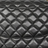 【6ic3563】シャネル ショルダーバッグ デカマトラッセ Wフラップ Wチェーン ラムスキン ブラック ゴールド金具【中古】レディース