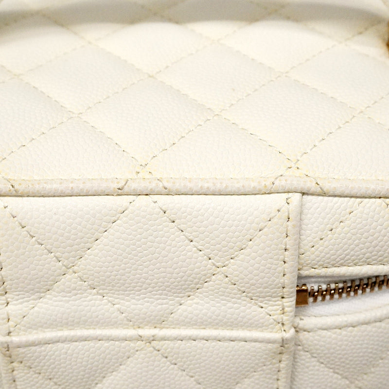 【6ic3576】シャネル バニティバッグ マトラッセ チェーンショルダー キャビアスキン ホワイト シャンパンゴールド金具 2wayバッグ【中古】レディース