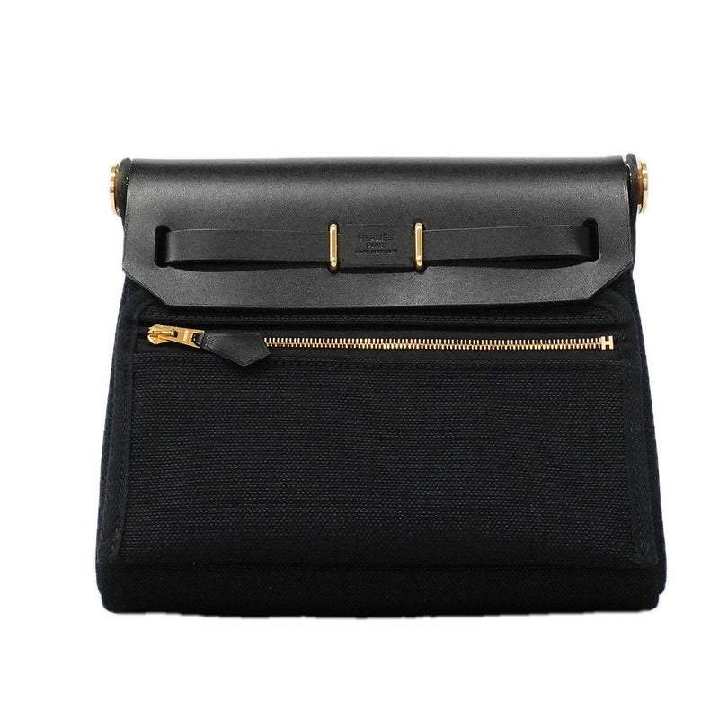 【6ic3592】エルメス ショルダーバッグ エールバッグジップミニ トワルミリタリー ブラック ゴールド金具 G刻印【中古】レディース